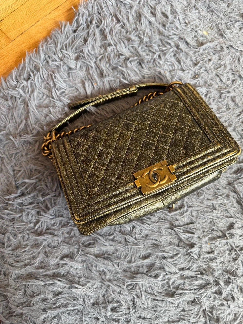 CHANEL Metallic Gold Quilted Boy Crossbody